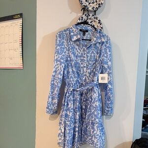 NWT ELLEN TRACY FRENCH BLUE DAMASK DRESS
